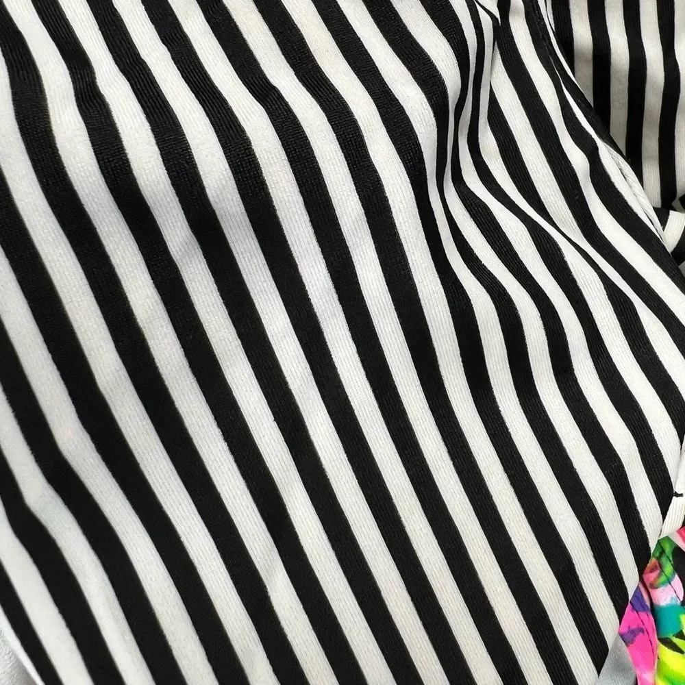 OP Pink Floral and Black Striped One Piece Swimsuit